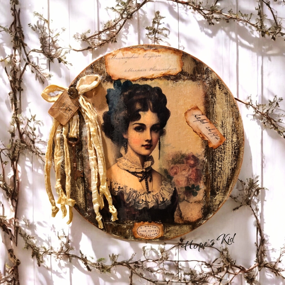 Vintage Style Wall Art with Ribbon Accent